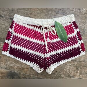 Farm Rio Crochet Tile Shorts Red & Pink Size L NWT Women’s